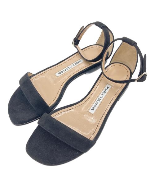 Manolo Blahnik（マノロブラニク）Manolo Blahnik (マノロブラニク) フラットサンダル　ストラップサンダル　ローヒール　イタリア製 ブラック サイズ:34 1/2の古着・服飾アイテム