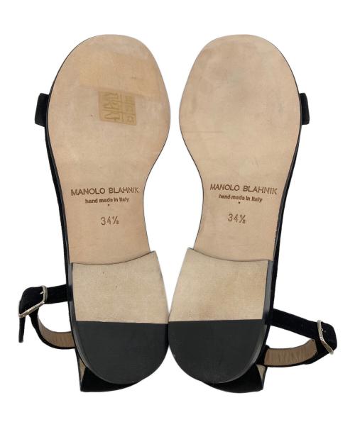 Manolo Blahnik（マノロブラニク）Manolo Blahnik (マノロブラニク) フラットサンダル　ストラップサンダル　ローヒール　イタリア製 ブラック サイズ:34 1/2の古着・服飾アイテム