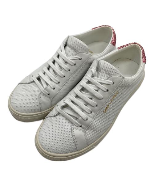 Saint Laurent Paris（サンローランパリ）Saint Laurent Paris (サンローランパリ) グリッターローカットスニーカー　イタリア製 ホワイト×ピンク サイズ:35の古着・服飾アイテム