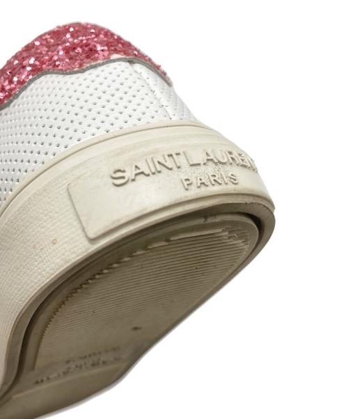Saint Laurent Paris（サンローランパリ）Saint Laurent Paris (サンローランパリ) グリッターローカットスニーカー　イタリア製 ホワイト×ピンク サイズ:35の古着・服飾アイテム