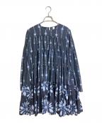 merletteマーレット）の古着「ソリマン絞りティアードワンピース　長袖ワンピース　 one-piece 総柄　インド製」｜ネイビー