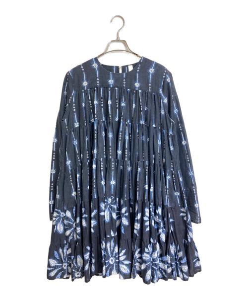 merlette（マーレット）Merlette (マーレット) ソリマン絞りティアードワンピース　長袖ワンピース　 one-piece 総柄　インド製 ネイビー サイズ: XSの古着・服飾アイテム