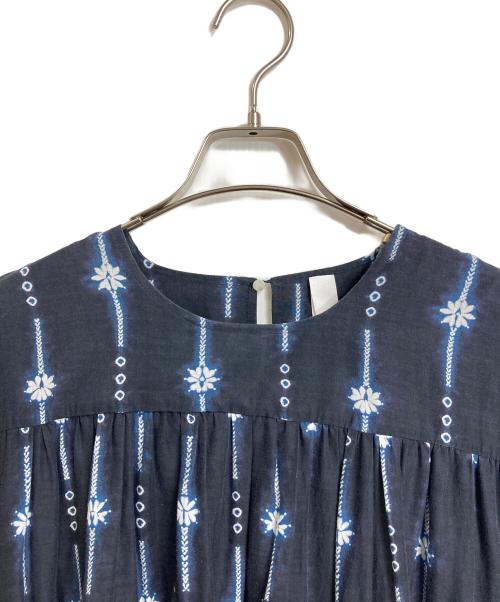 merlette（マーレット）Merlette (マーレット) ソリマン絞りティアードワンピース　長袖ワンピース　 one-piece 総柄　インド製 ネイビー サイズ: XSの古着・服飾アイテム