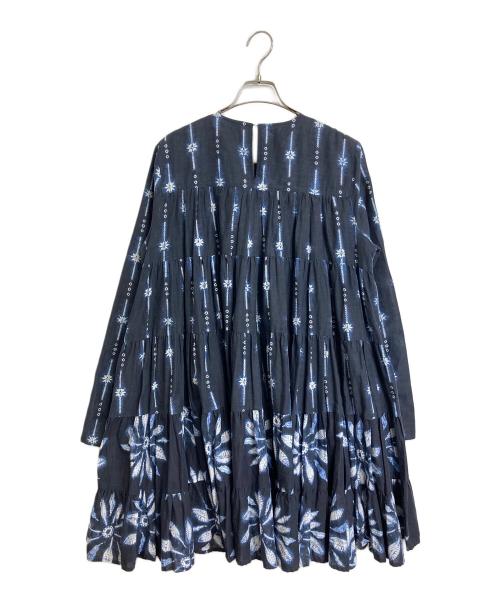 merlette（マーレット）Merlette (マーレット) ソリマン絞りティアードワンピース　長袖ワンピース　 one-piece 総柄　インド製 ネイビー サイズ: XSの古着・服飾アイテム