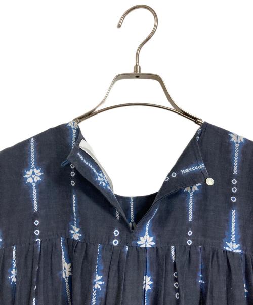 merlette（マーレット）Merlette (マーレット) ソリマン絞りティアードワンピース　長袖ワンピース　 one-piece 総柄　インド製 ネイビー サイズ: XSの古着・服飾アイテム