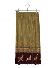 PLEATS PLEASE（プリーツプリーズ）の古着「メリーゴーランド柄プリーツスカート アニマル柄 動物柄　ロングスカート　日本製」｜オリーブ