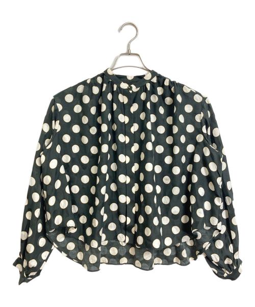 TOMORROW LAND（トゥモローランド）TOMORROW LAND (トゥモローランド) ドゥーブルドットプリント バンドカラーブラウス　セレモニー　日本製　 ブラック サイズ:36の古着・服飾アイテム