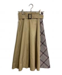 BLUE LABEL CRESTBRIDGE（ブルーレーベルクレストブリッジ）の古着「チェック切替チノスカート　ロングスカート」｜ベージュ×ブラウン