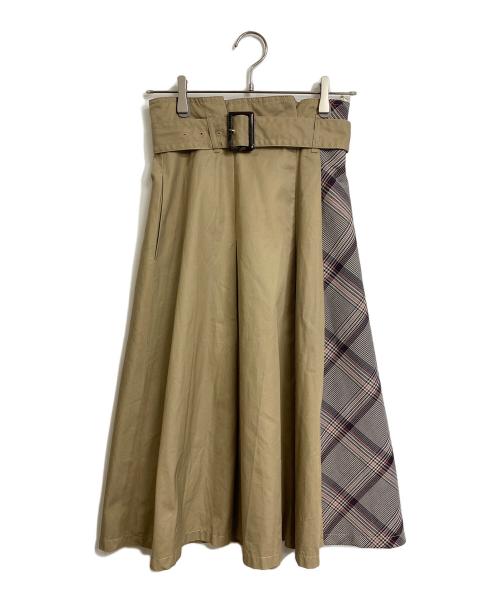 BLUE LABEL CRESTBRIDGE（ブルーレーベルクレストブリッジ）BLUE LABEL CRESTBRIDGE (ブルーレーベルクレストブリッジ) チェック切替チノスカート　ロングスカート ベージュ×ブラウン サイズ:36の古着・服飾アイテム