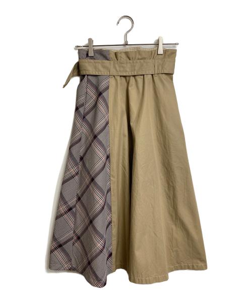 BLUE LABEL CRESTBRIDGE（ブルーレーベルクレストブリッジ）BLUE LABEL CRESTBRIDGE (ブルーレーベルクレストブリッジ) チェック切替チノスカート　ロングスカート ベージュ×ブラウン サイズ:36の古着・服飾アイテム