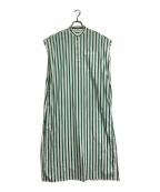 Whim Gazetteウィムガゼット）の古着「シャツワンピース　ストライプ」｜ホワイト×グリーン