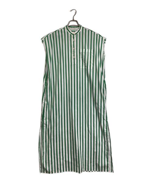 Whim Gazette（ウィムガゼット）Whim Gazette (ウィムガゼット) シャツワンピース　ストライプ ホワイト×グリーン サイズ:FREEの古着・服飾アイテム