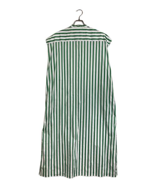 Whim Gazette（ウィムガゼット）Whim Gazette (ウィムガゼット) シャツワンピース　ストライプ ホワイト×グリーン サイズ:FREEの古着・服飾アイテム