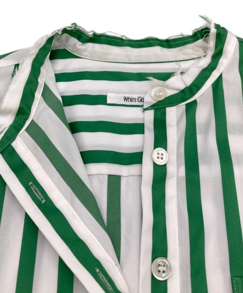 Whim Gazette（ウィムガゼット）Whim Gazette (ウィムガゼット) シャツワンピース　ストライプ ホワイト×グリーン サイズ:FREEの古着・服飾アイテム