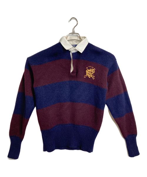POLO RALPH LAUREN（ポロ・ラルフローレン）POLO RALPH LAUREN (ポロ・ラルフローレン) 【古着】90's ニット ラガー シャツ　ウールシャツ　ボーダー　90年代 ボルドー×ネイビー サイズ:Mの古着・服飾アイテム