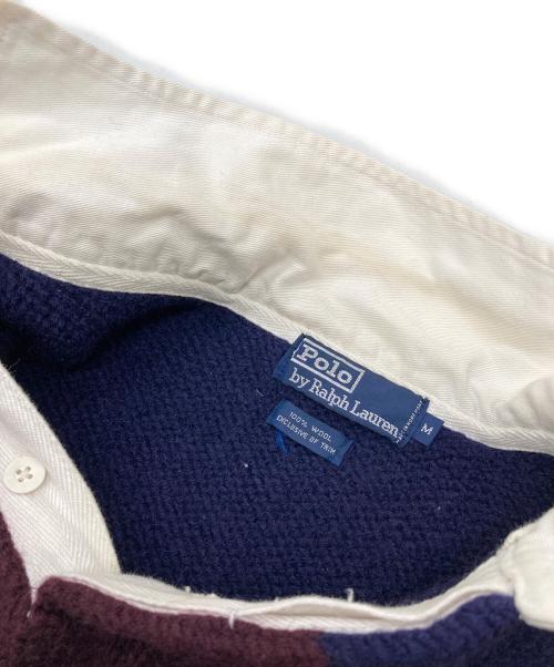 POLO RALPH LAUREN（ポロ・ラルフローレン）POLO RALPH LAUREN (ポロ・ラルフローレン) 【古着】90's ニット ラガー シャツ　ウールシャツ　ボーダー　90年代 ボルドー×ネイビー サイズ:Mの古着・服飾アイテム