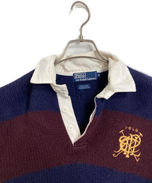 POLO RALPH LAUREN（ポロ・ラルフローレン）POLO RALPH LAUREN (ポロ・ラルフローレン) 【古着】90's ニット ラガー シャツ　ウールシャツ　ボーダー　90年代 ボルドー×ネイビー サイズ:Mの古着・服飾アイテム