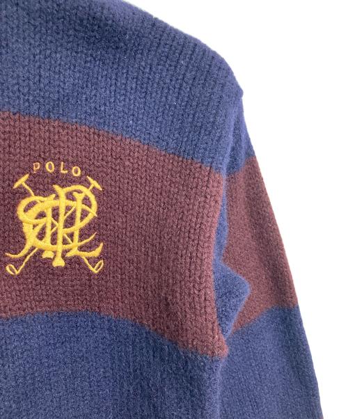 POLO RALPH LAUREN（ポロ・ラルフローレン）POLO RALPH LAUREN (ポロ・ラルフローレン) 【古着】90's ニット ラガー シャツ　ウールシャツ　ボーダー　90年代 ボルドー×ネイビー サイズ:Mの古着・服飾アイテム