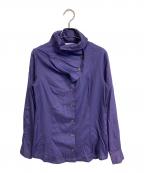 Vivienne Westwood RED LABELヴィヴィアンウエストウッドレッドレーベル）の古着「オーブ刺繍ロゴハイネックリネン混シャツ　デザインシャツ　長袖シャツ　日本製」｜パープル