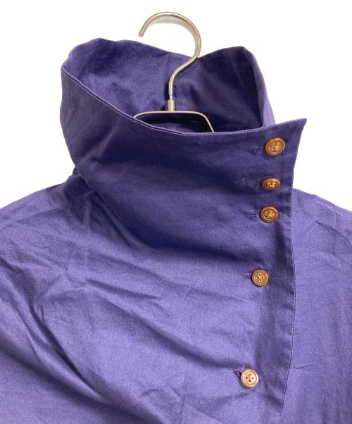 Vivienne Westwood RED LABEL（ヴィヴィアンウエストウッドレッドレーベル）Vivienne Westwood RED LABEL (ヴィヴィアンウエストウッドレッドレーベル) オーブ刺繍ロゴハイネックリネン混シャツ　デザインシャツ　長袖シャツ　日本製 パープル サイズ:2の古着・服飾アイテム