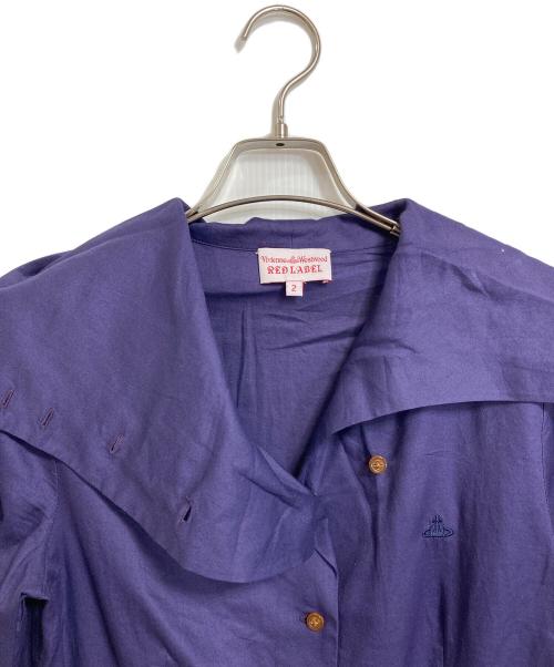 Vivienne Westwood RED LABEL（ヴィヴィアンウエストウッドレッドレーベル）Vivienne Westwood RED LABEL (ヴィヴィアンウエストウッドレッドレーベル) オーブ刺繍ロゴハイネックリネン混シャツ　デザインシャツ　長袖シャツ　日本製 パープル サイズ:2の古着・服飾アイテム