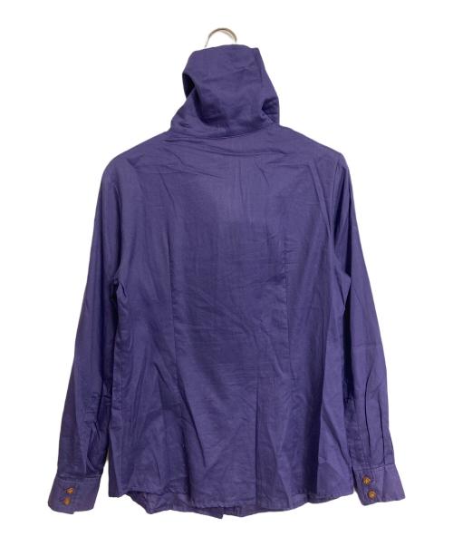 Vivienne Westwood RED LABEL（ヴィヴィアンウエストウッドレッドレーベル）Vivienne Westwood RED LABEL (ヴィヴィアンウエストウッドレッドレーベル) オーブ刺繍ロゴハイネックリネン混シャツ　デザインシャツ　長袖シャツ　日本製 パープル サイズ:2の古着・服飾アイテム