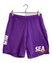 WIND AND SEA×MADNESS（ウィンダンシー×マッドネス）の古着「スウェットハーフパンツ　ショートパンツ　コットンパンツ」｜パープル