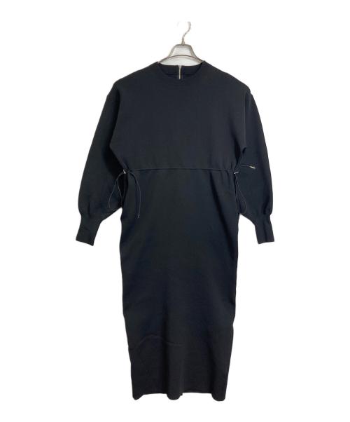 Adam et Rope（アダム エ ロペ）Adam et Rope (アダム エ ロペ) フォルムニットワンピース　長袖ワンピース　ロングワンピース　マキシワンピース ブラック サイズ:FREEの古着・服飾アイテム