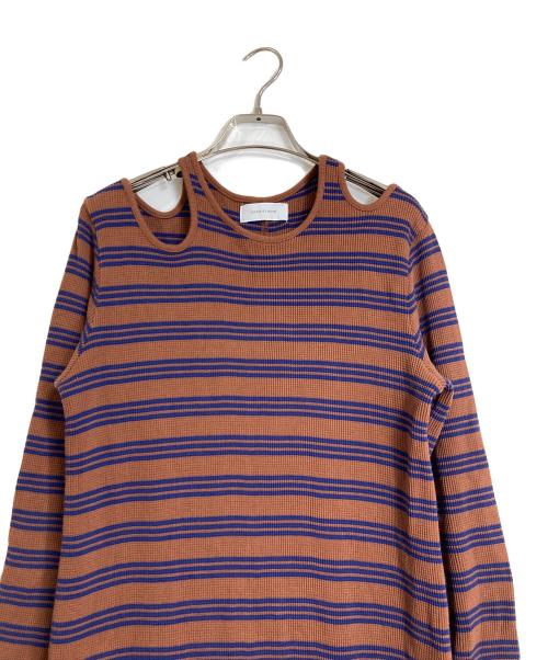 Adam et Rope（アダム エ ロペ）Adam et Rope (アダム エ ロペ) ワッフルボーダーワンピース　コットンワンピース ブラウン×ブルー サイズ:FREEの古着・服飾アイテム