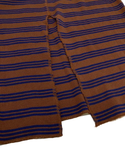 Adam et Rope（アダム エ ロペ）Adam et Rope (アダム エ ロペ) ワッフルボーダーワンピース　コットンワンピース ブラウン×ブルー サイズ:FREEの古着・服飾アイテム