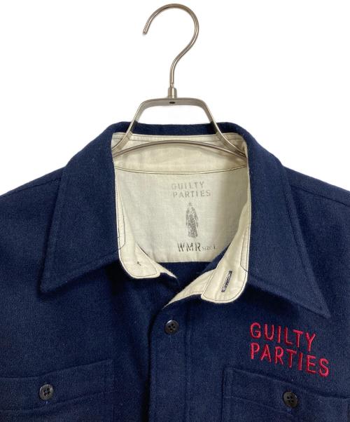 WACKO MARIA（ワコマリア）WACKO MARIA (ワコマリア) GUILTY PARTIES刺繍ウールシャツ　長袖シャツ　日本製 ネイビー サイズ:Lの古着・服飾アイテム