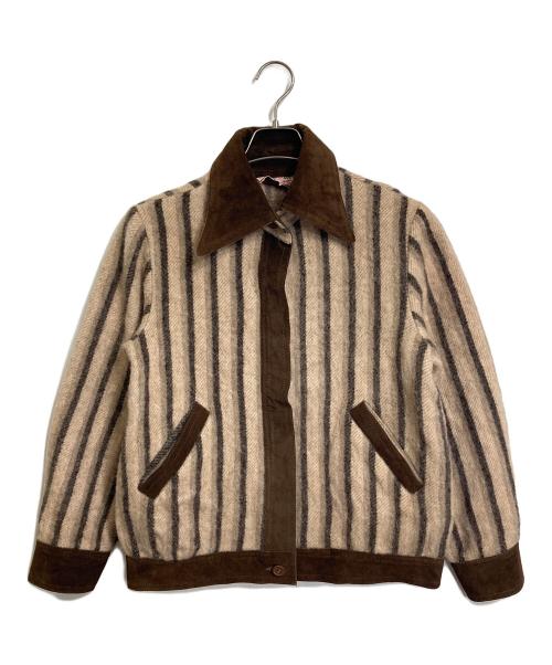 Casa de Lana（カーサ デ ラナ）Casa de Lana (カーサ デ ラナ) 【古着】60’S～70’S スウェード切替ショートジャケット　60年代　70年代　アウター　ウールジャケット　ウルグアイ製 ブラウン×ベージュ サイズ:9/10の古着・服飾アイテム