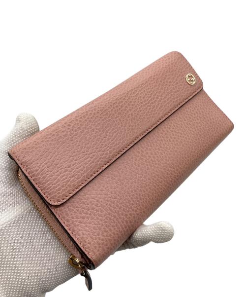 GUCCI（グッチ）GUCCI (グッチ) インターロッキングG 三つ折り 長財布 ピンク サイズ:実寸参照の古着・服飾アイテム