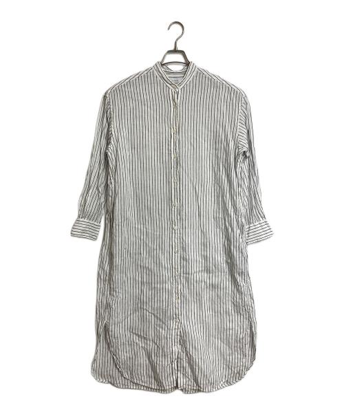 FRAMeWORK（フレームワーク）FRAMeWORK (フレームワーク) フレンチリネンシャツワンピース　ロングワンピース　マキシワンピース　ストライプ　麻 ホワイト サイズ:実寸参照の古着・服飾アイテム