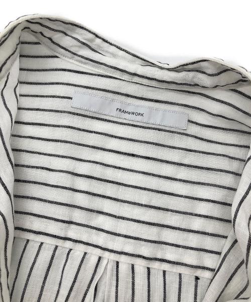 FRAMeWORK（フレームワーク）FRAMeWORK (フレームワーク) フレンチリネンシャツワンピース　ロングワンピース　マキシワンピース　ストライプ　麻 ホワイト サイズ:実寸参照の古着・服飾アイテム