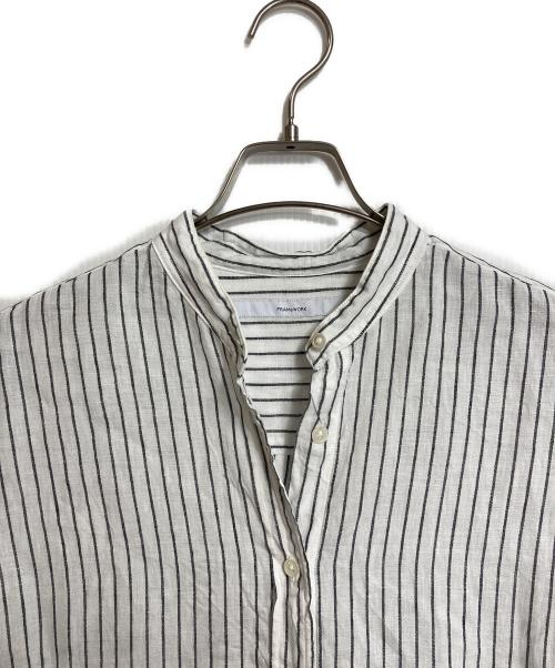 FRAMeWORK（フレームワーク）FRAMeWORK (フレームワーク) フレンチリネンシャツワンピース　ロングワンピース　マキシワンピース　ストライプ　麻 ホワイト サイズ:実寸参照の古着・服飾アイテム