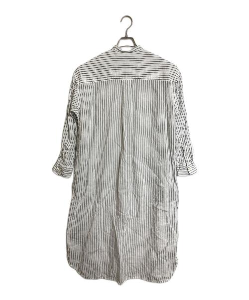 FRAMeWORK（フレームワーク）FRAMeWORK (フレームワーク) フレンチリネンシャツワンピース　ロングワンピース　マキシワンピース　ストライプ　麻 ホワイト サイズ:実寸参照の古着・服飾アイテム