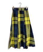 Spick and Span×O'NEIL OF DUBLINスピックアンドスパン×オニールオブダブリン）の古着「リネンチェックスカート　ロングスカート　麻」｜イエロー×ネイビー