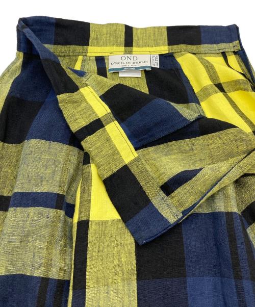 Spick and Span（スピックアンドスパン）Spick and Span (スピックアンドスパン) O'NEIL OF DUBLIN (オニールオブダブリン) リネンチェックスカート　ロングスカート　麻 イエロー×ネイビー サイズ:US6の古着・服飾アイテム