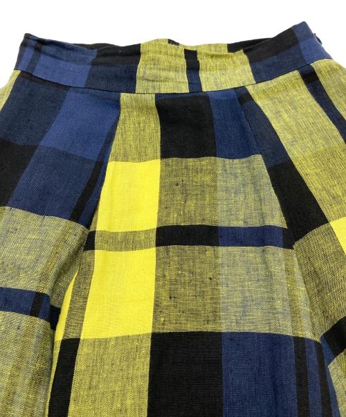 Spick and Span（スピックアンドスパン）Spick and Span (スピックアンドスパン) O'NEIL OF DUBLIN (オニールオブダブリン) リネンチェックスカート　ロングスカート　麻 イエロー×ネイビー サイズ:US6の古着・服飾アイテム