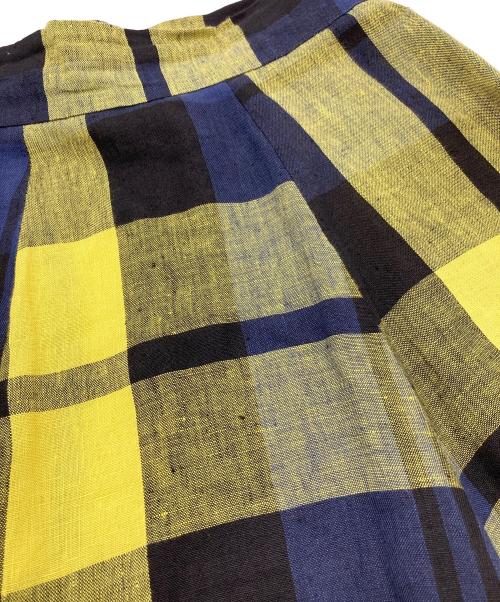 Spick and Span（スピックアンドスパン）Spick and Span (スピックアンドスパン) O'NEIL OF DUBLIN (オニールオブダブリン) リネンチェックスカート　ロングスカート　麻 イエロー×ネイビー サイズ:US6の古着・服飾アイテム