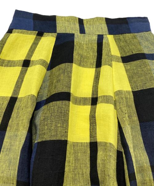 Spick and Span（スピックアンドスパン）Spick and Span (スピックアンドスパン) O'NEIL OF DUBLIN (オニールオブダブリン) リネンチェックスカート　ロングスカート　麻 イエロー×ネイビー サイズ:US6の古着・服飾アイテム