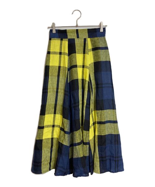 Spick and Span（スピックアンドスパン）Spick and Span (スピックアンドスパン) O'NEIL OF DUBLIN (オニールオブダブリン) リネンチェックスカート　ロングスカート　麻 イエロー×ネイビー サイズ:US6の古着・服飾アイテム