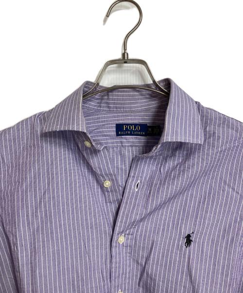 POLO RALPH LAUREN（ポロ・ラルフローレン）POLO RALPH LAUREN (ポロ・ラルフローレン) ストライプシャツ　長袖シャツ　ポニー刺繍 パープル×ホワイト サイズ:16 32/33の古着・服飾アイテム