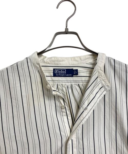 POLO RALPH LAUREN（ポロ・ラルフローレン）POLO RALPH LAUREN (ポロ・ラルフローレン) ノーカラーシャツ　ストライプシャツ　長袖シャツ アイボリー×ブラック サイズ:Lの古着・服飾アイテム