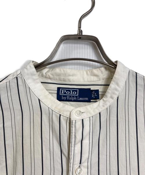 POLO RALPH LAUREN（ポロ・ラルフローレン）POLO RALPH LAUREN (ポロ・ラルフローレン) ノーカラーシャツ　ストライプシャツ　長袖シャツ アイボリー×ブラック サイズ:Lの古着・服飾アイテム