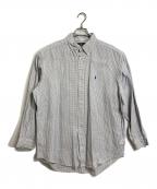 POLO RALPH LAURENポロ・ラルフローレン）の古着「【古着】チェックシャツ　長袖シャツ　オーバーサイズ　ポニー刺繍」｜ホワイト×ブルー