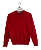 POLO RALPH LAURENポロ・ラルフローレン）の古着「Vネックニット　ポニー刺繍ニット　長袖ニット　ウールニット」｜レッド