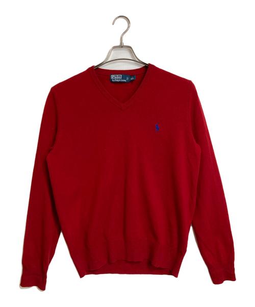 POLO RALPH LAUREN（ポロ・ラルフローレン）POLO RALPH LAUREN (ポロ・ラルフローレン) Vネックニット　ポニー刺繍ニット　長袖ニット　ウールニット レッド サイズ:Sの古着・服飾アイテム