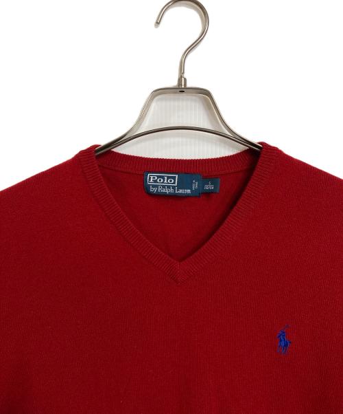 POLO RALPH LAUREN（ポロ・ラルフローレン）POLO RALPH LAUREN (ポロ・ラルフローレン) Vネックニット　ポニー刺繍ニット　長袖ニット　ウールニット レッド サイズ:Sの古着・服飾アイテム